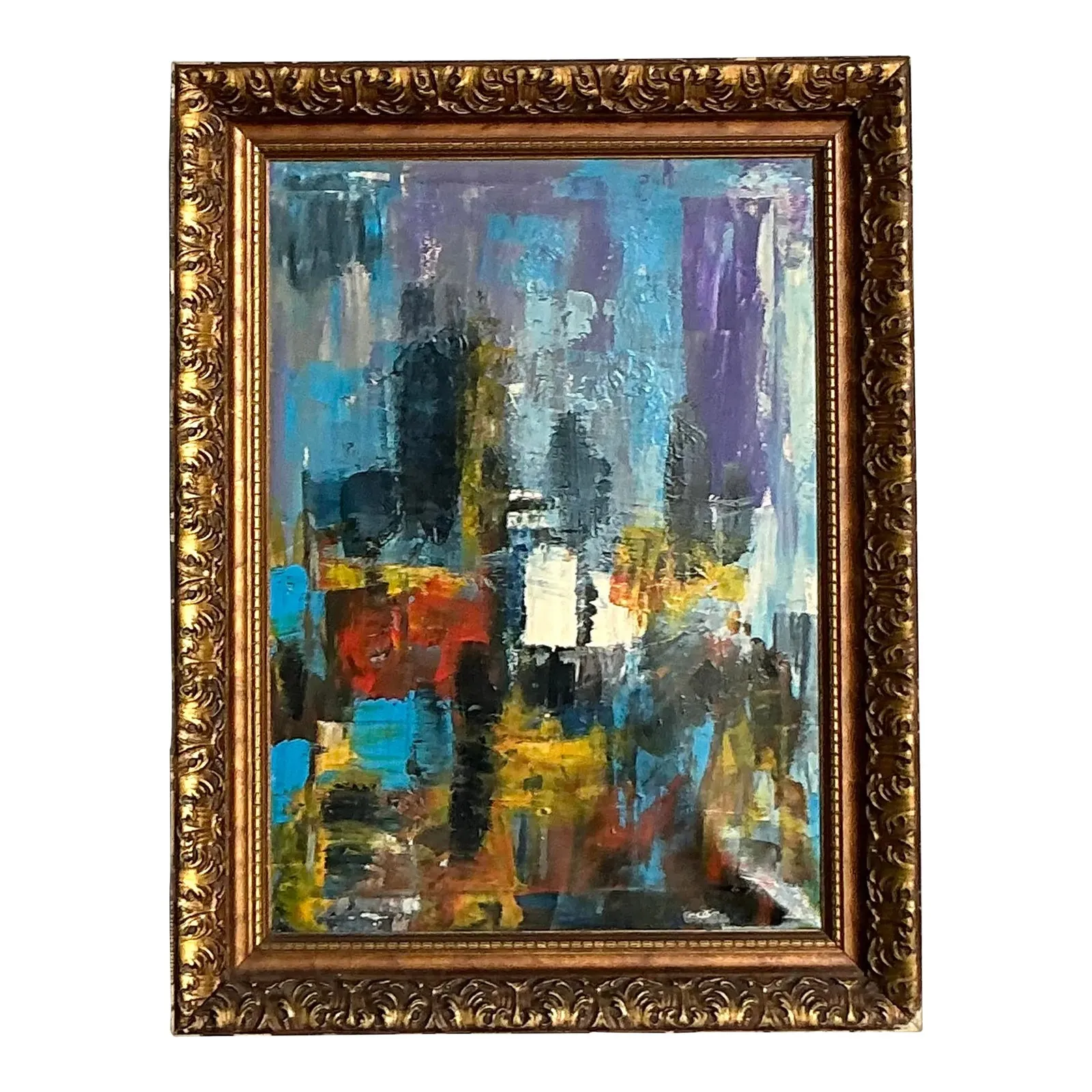 Vintage Boho Original Abstract Oil on Canvas - Wood, 28.75W x 34.5H — additional photo 1
