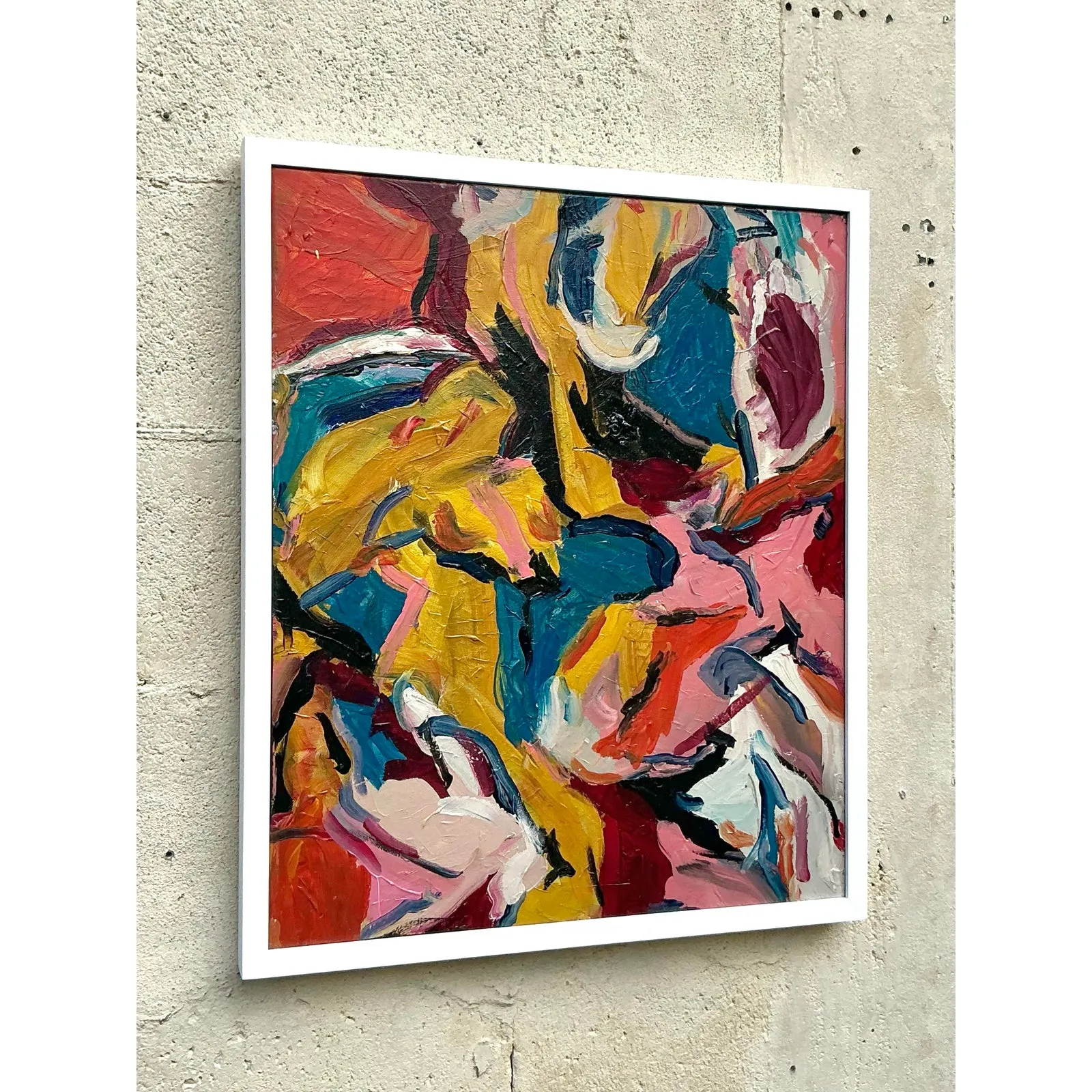 Vintage Boho Original Abstract Oil on Canvas - Oil Paint, 37W x 23H — additional photo 1