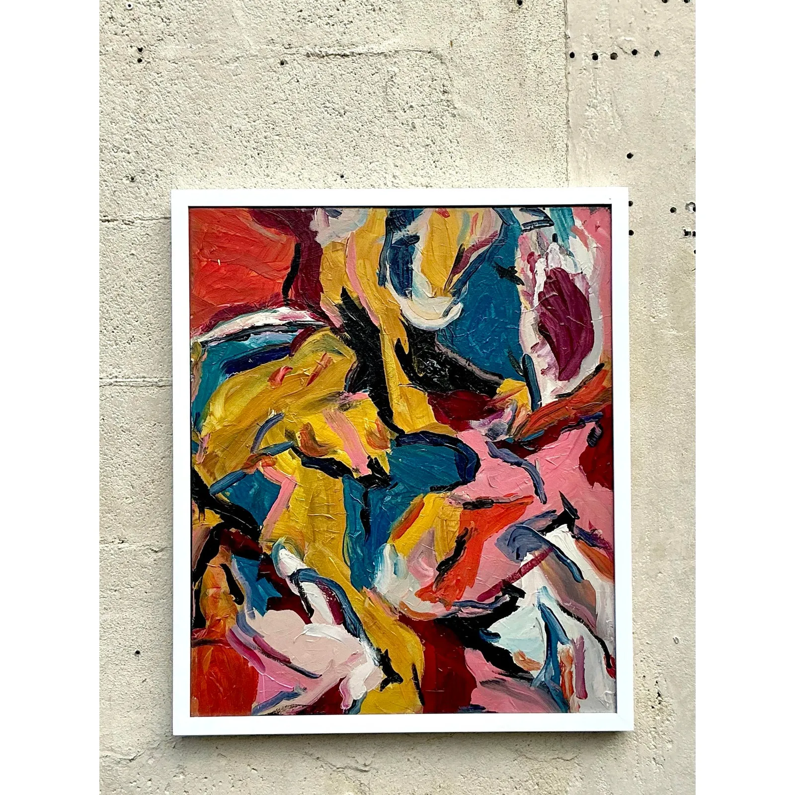 Vintage Boho Original Abstract Oil on Canvas - Oil Paint, 37W x 23H — additional photo 2