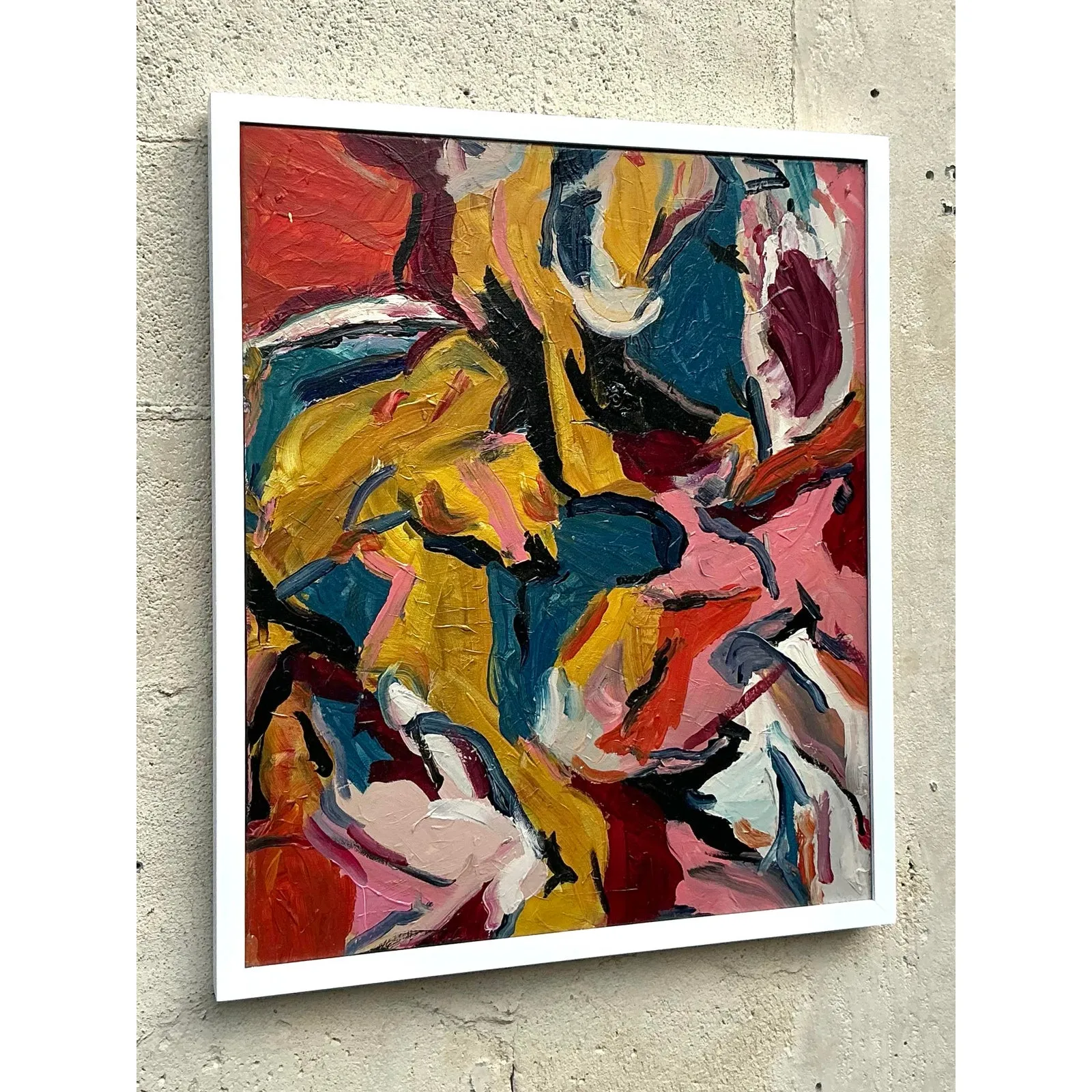 Vintage Boho Original Abstract Oil on Canvas - Oil Paint, 37W x 23H — additional photo 3