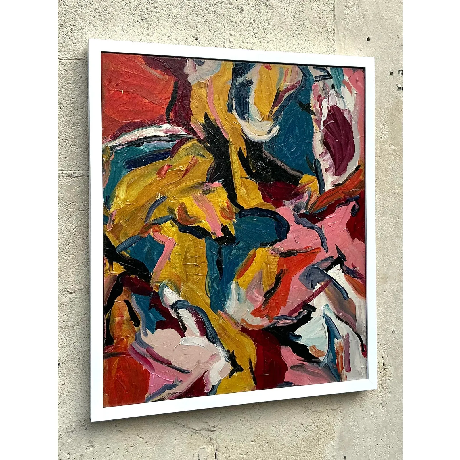 Vintage Boho Original Abstract Oil on Canvas - Oil Paint, 37W x 23H — additional photo 4