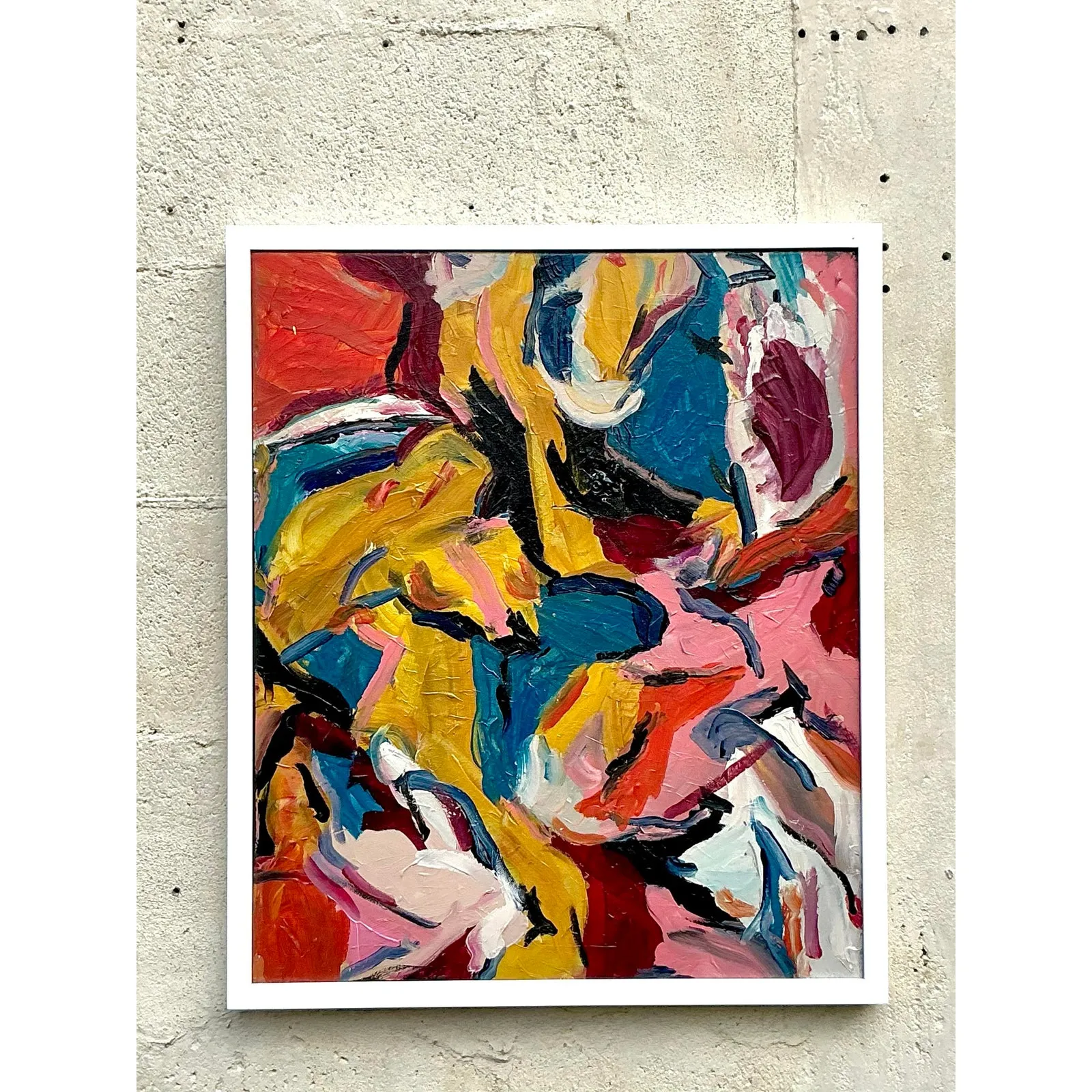 Vintage Boho Original Abstract Oil on Canvas - Oil Paint, 37W x 23H — additional photo 5