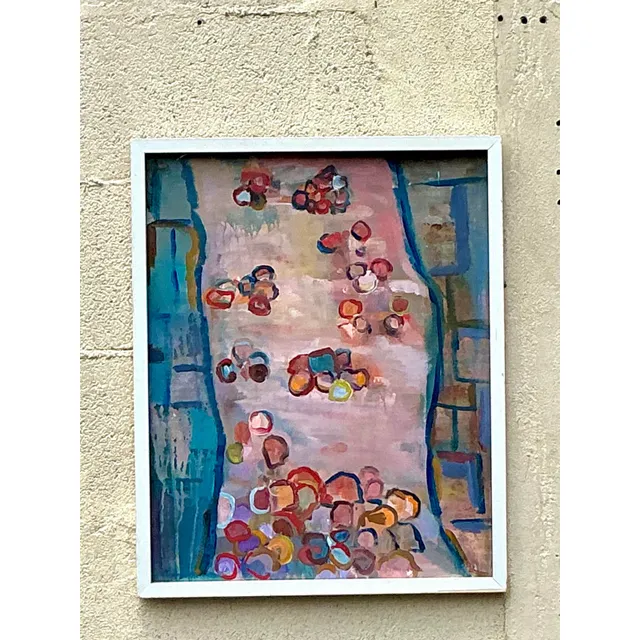 Vintage Boho Original Abstract Oil on Canvas - Oil Paint, 17W x 21H — additional photo 2