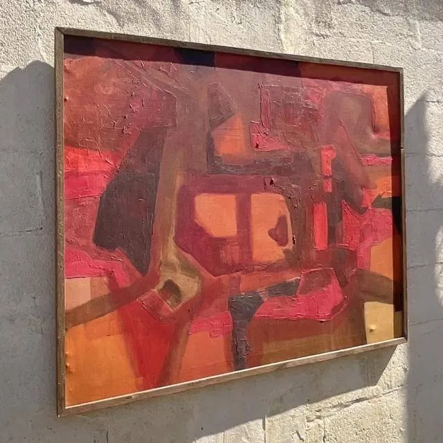 Vintage Boho Original Abstract Oil on Canvas Painting — additional photo 3
