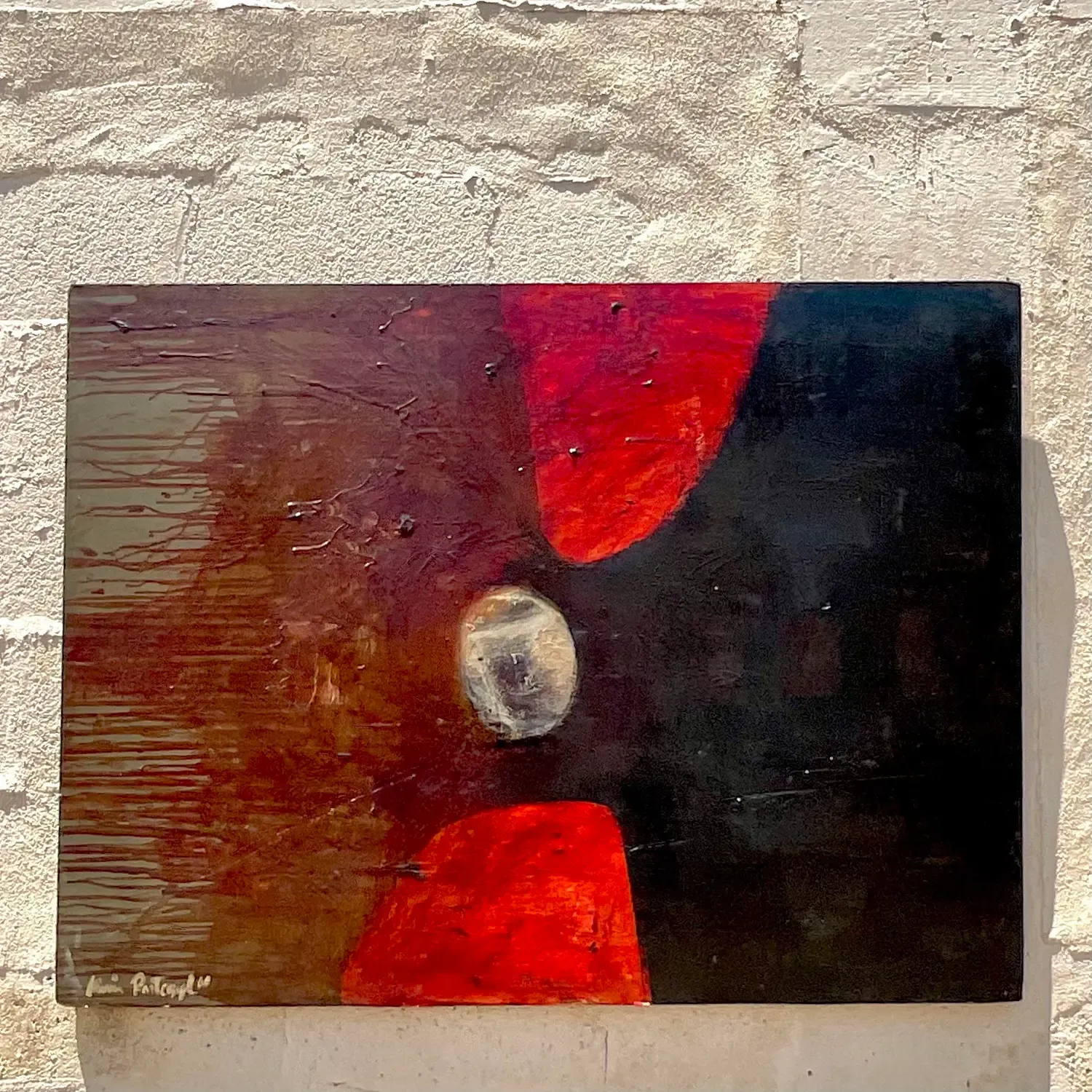 Vintage Boho Original Abstract Oil Painting on Board - Oil Paint, 48W x 36H — additional photo 3