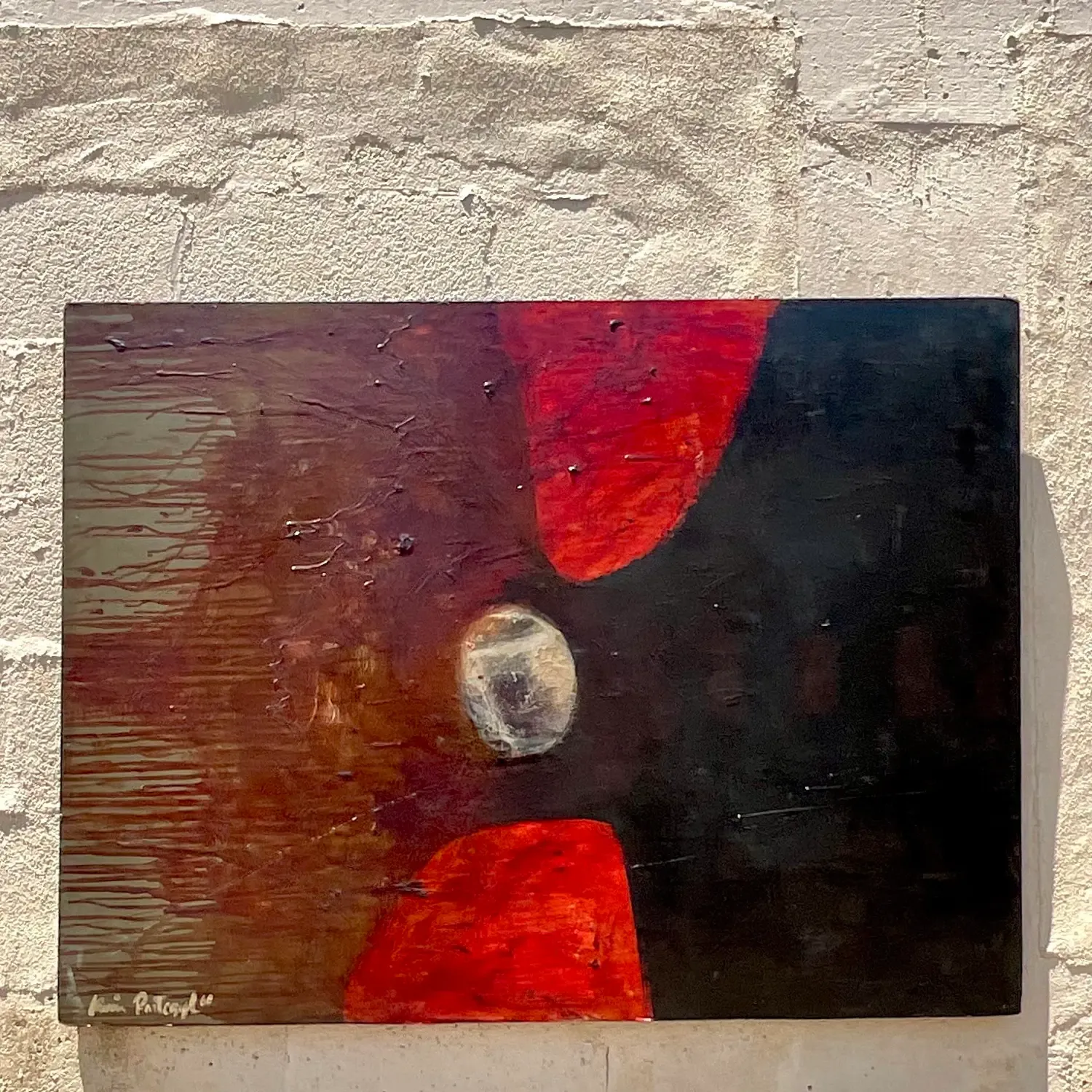 Vintage Boho Original Abstract Oil Painting on Board - Oil Paint, 48W x 36H — additional photo 4