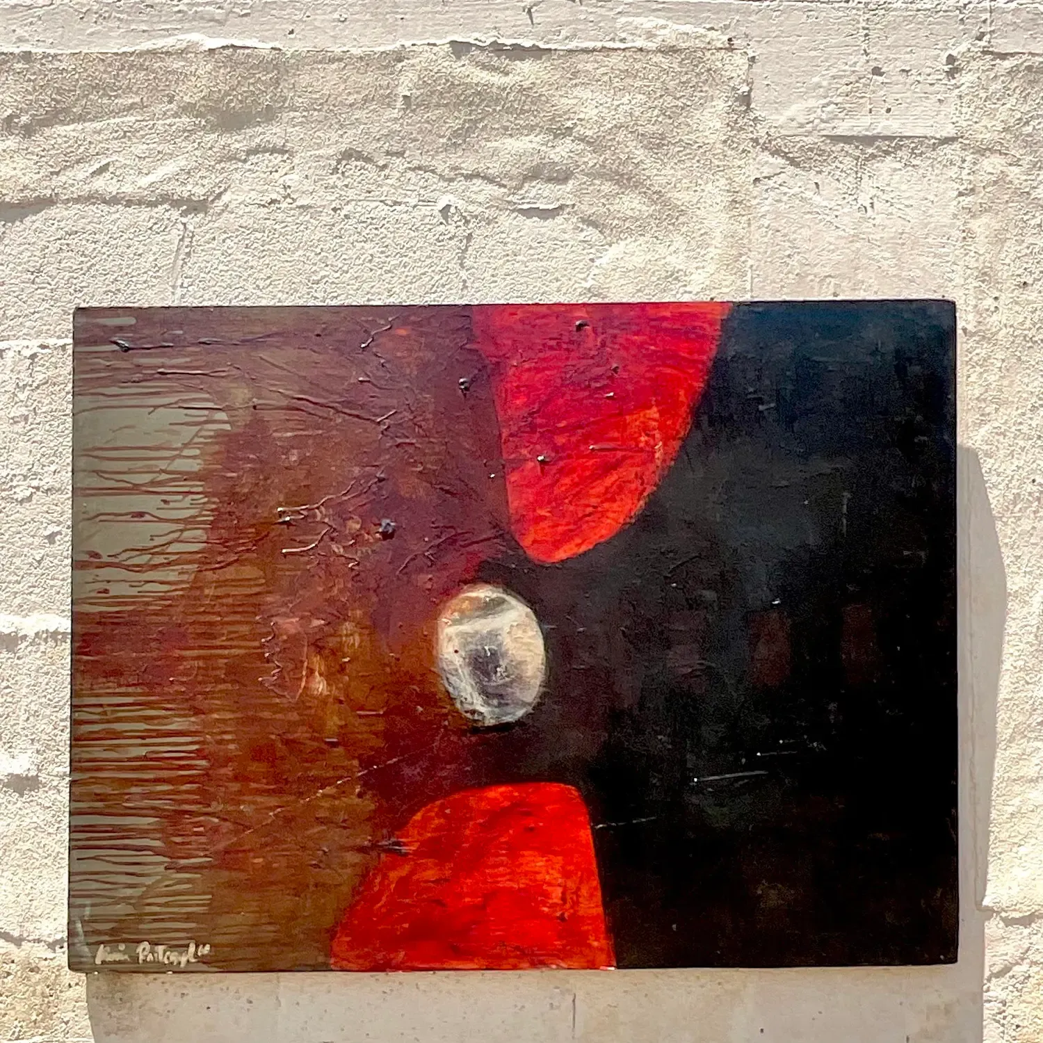 Vintage Boho Original Abstract Oil Painting on Board - Oil Paint, 48W x 36H — additional photo 5