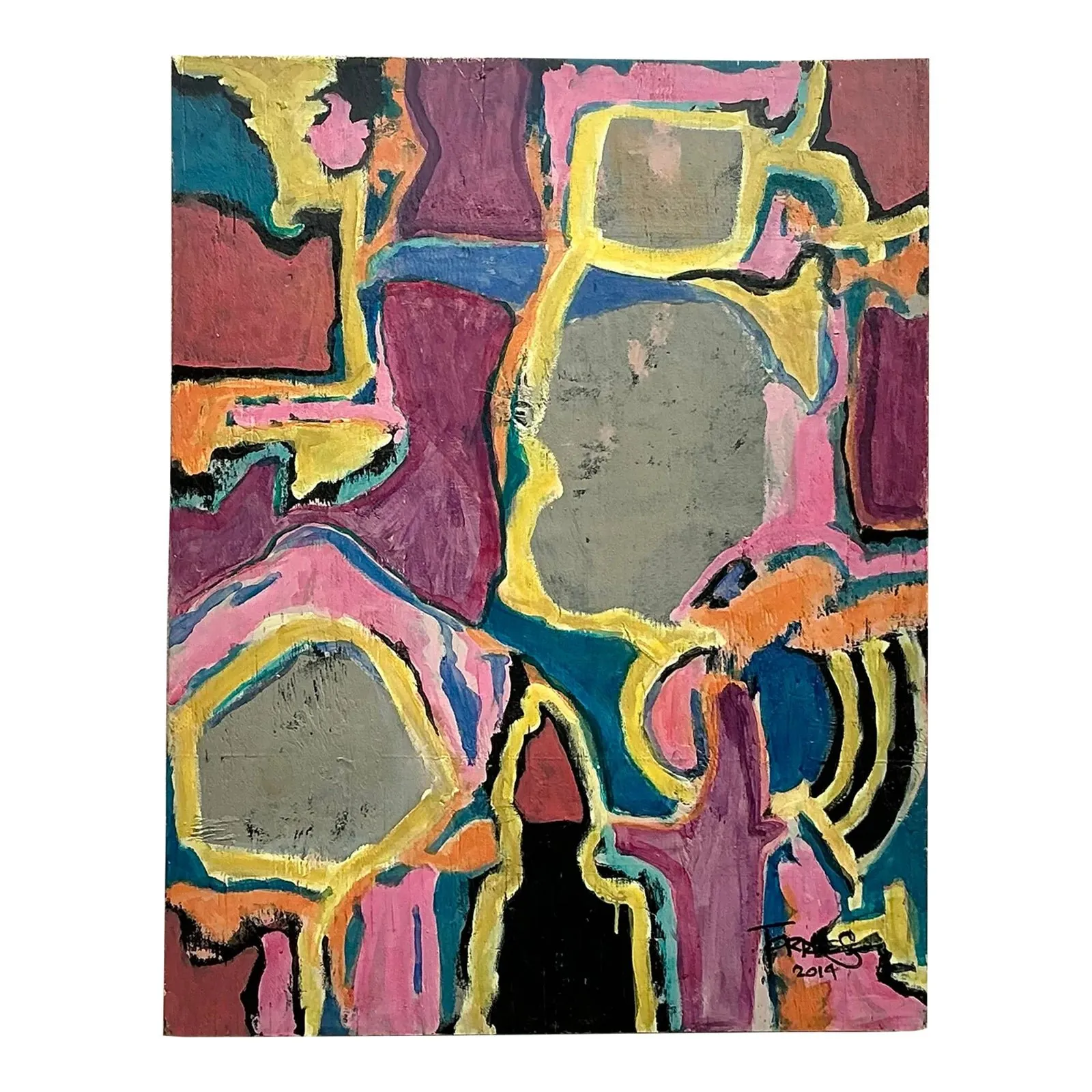 Vintage Boho Original Abstract Oil Painting on Board - Wood, 28W x 36H — additional photo 1