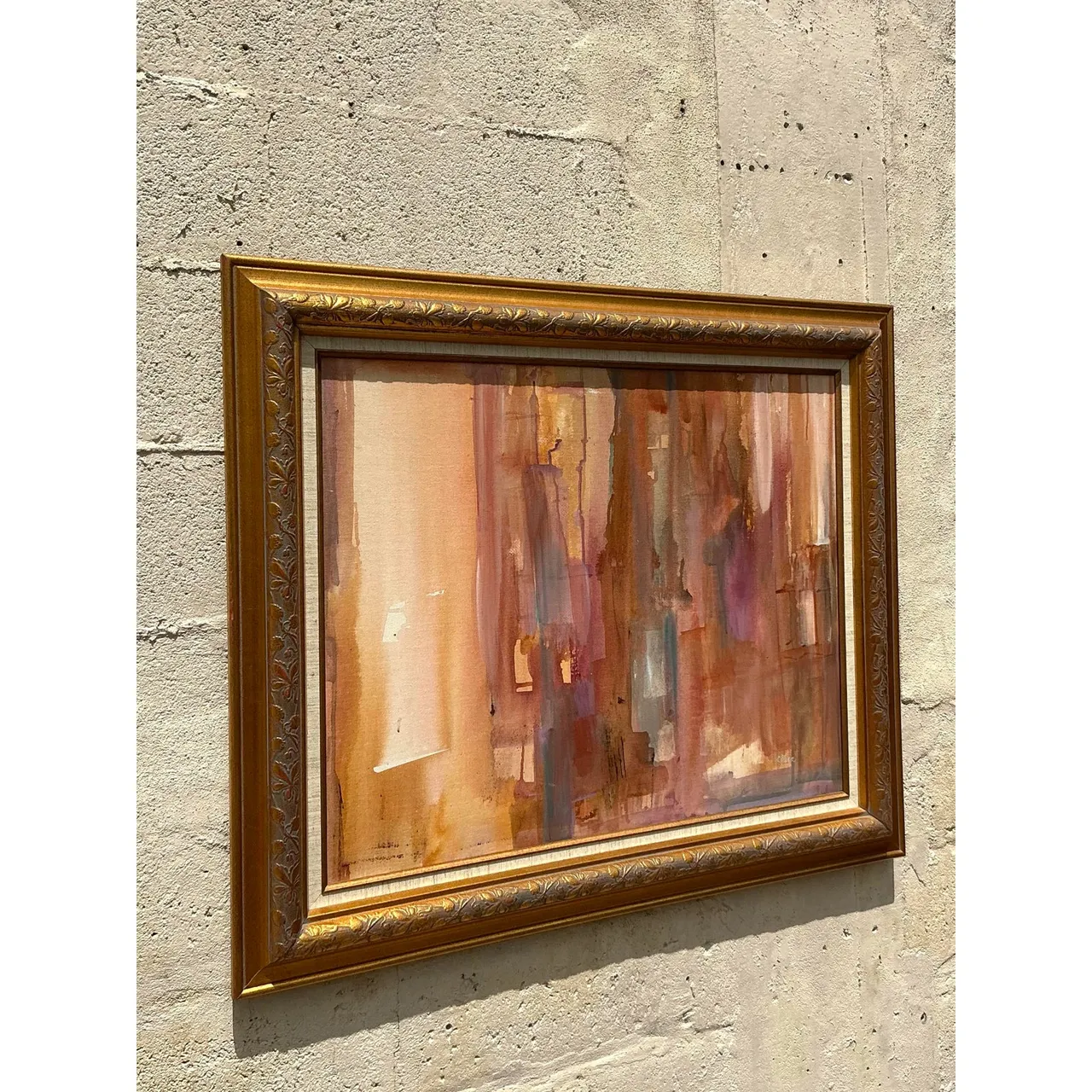 Vintage Boho Original Abstract Oil Painting on Canvas - Wood, 37.75W x 31.75H