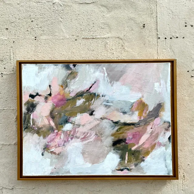 Vintage Boho Original Abstract Oil Painting on Canvas - Canvas, 28.75W x 22.75H — additional photo 1