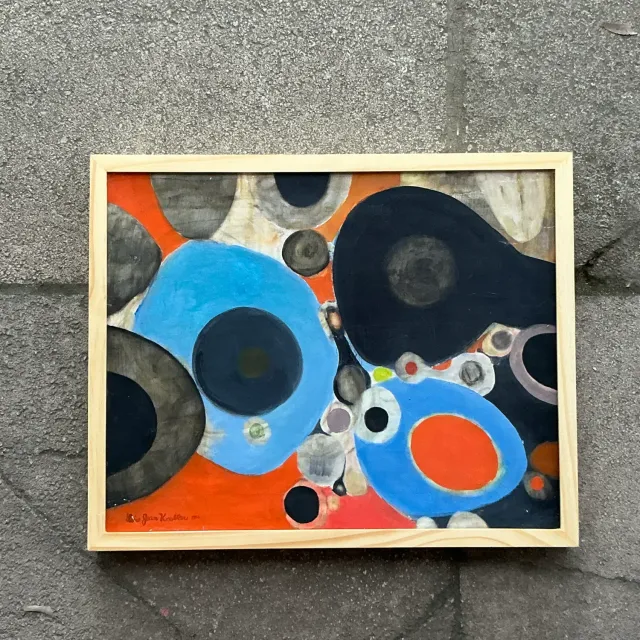 Vintage Boho Original Abstract Oil Painting on Canvas - Canvas, 21W x 17H — additional photo 1