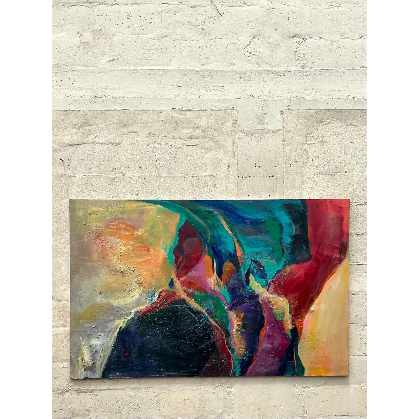Vintage Boho Original Abstract Oil Painting on Canvas - Oil Paint, 36W x 36H — additional photo 1
