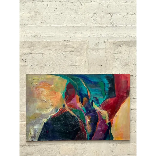 Vintage Boho Original Abstract Oil Painting on Canvas - Oil Paint, 36W x 36H — additional photo 1