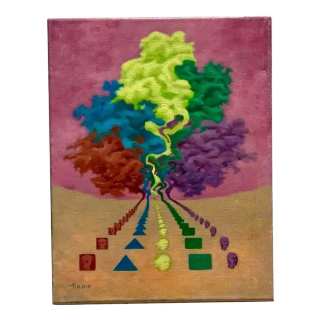Vintage Boho Original Abstract Oil Painting on Canvas - Oil Paint, 11W x 14H — additional photo 1