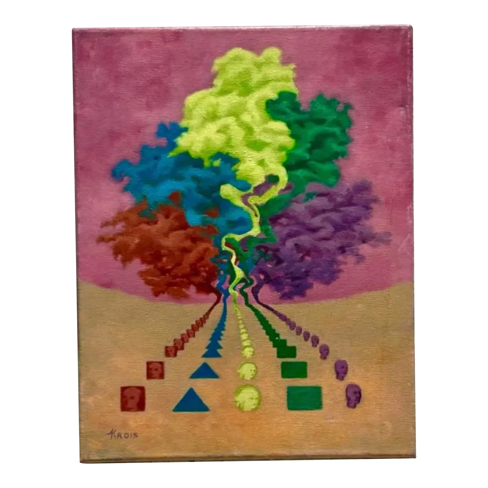 Vintage Boho Original Abstract Oil Painting on Canvas - Oil Paint, 11W x 14H — additional photo 3