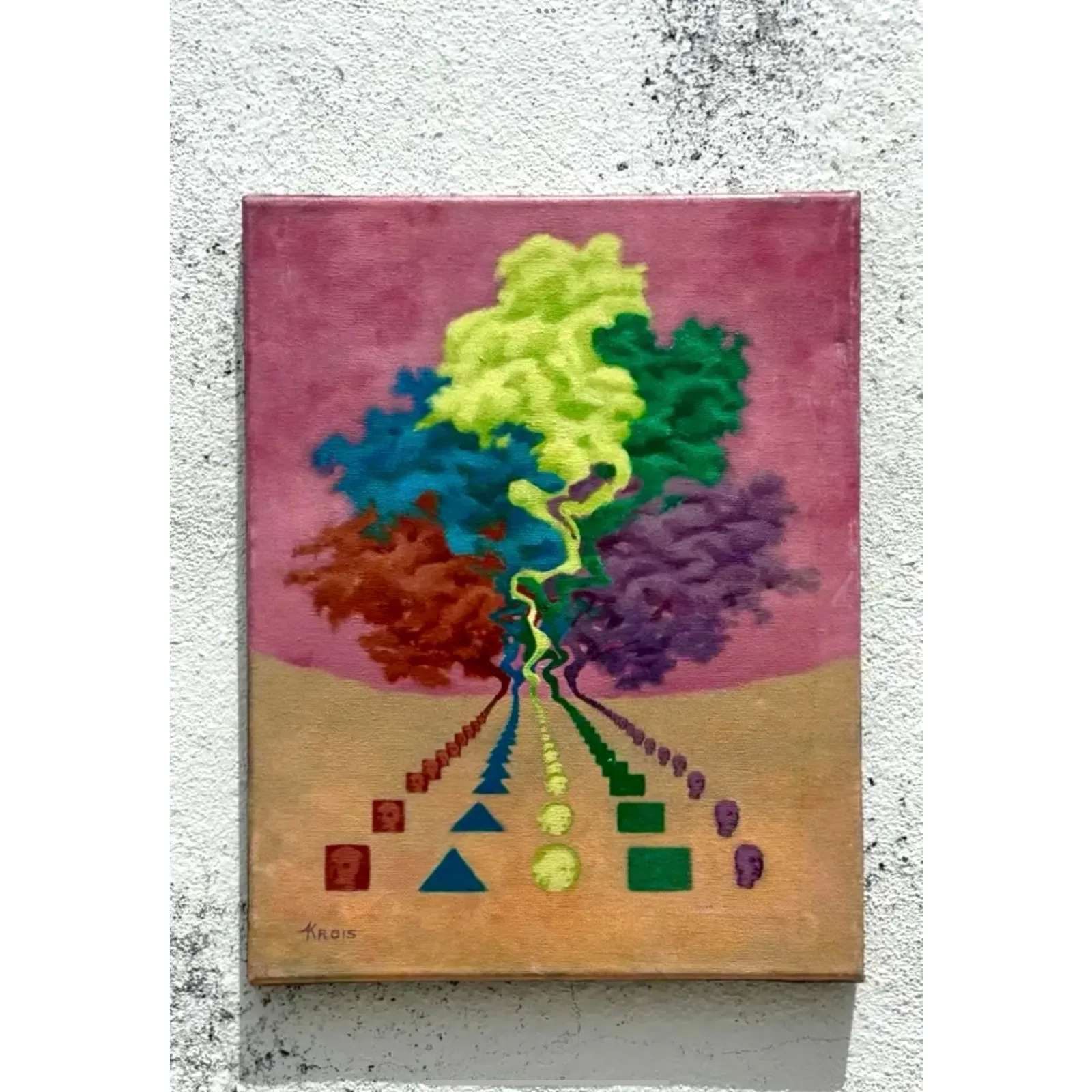 Vintage Boho Original Abstract Oil Painting on Canvas - Oil Paint, 11W x 14H — additional photo 4