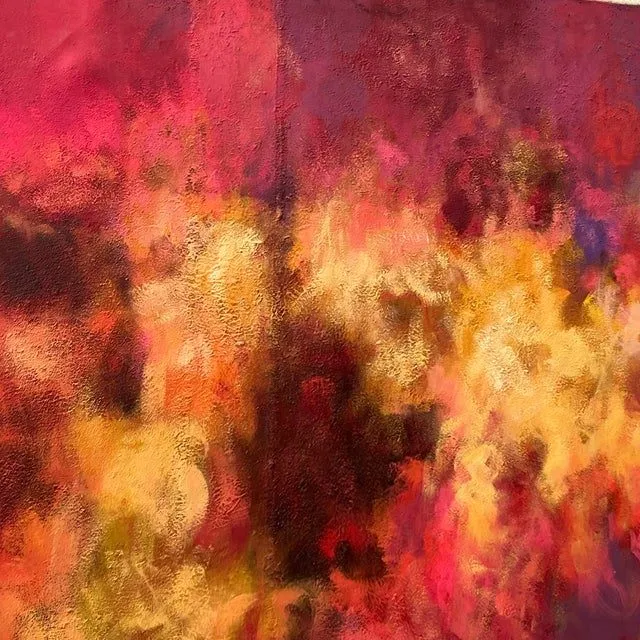 Vintage Boho Original Abstract Oil Painting on Canvas - Oil Paint, 46.75W x 35.25H — additional photo 1