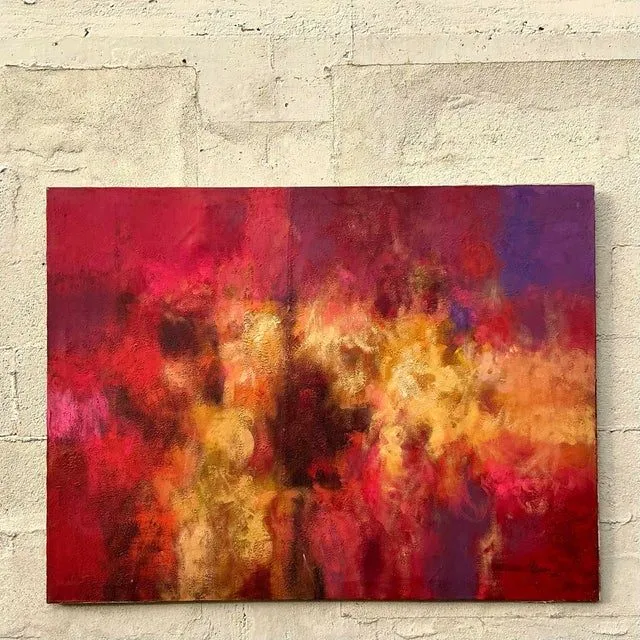Vintage Boho Original Abstract Oil Painting on Canvas - Oil Paint, 46.75W x 35.25H — additional photo 2