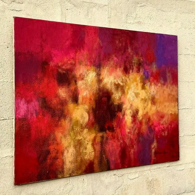 Vintage Boho Original Abstract Oil Painting on Canvas - Oil Paint, 46.75W x 35.25H — additional photo 3