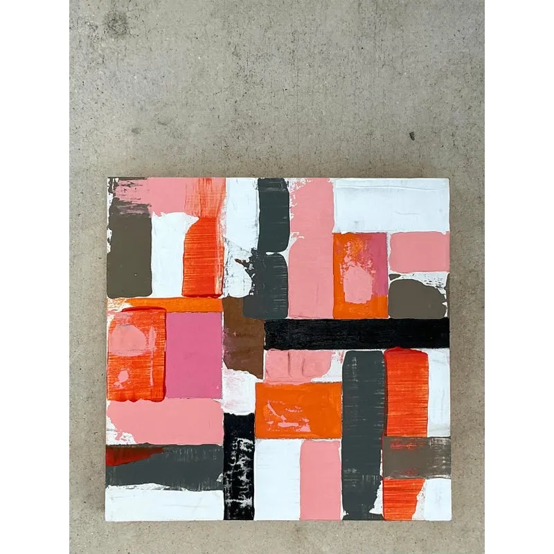 Vintage Boho Original Abstract Oil Painting on Wood