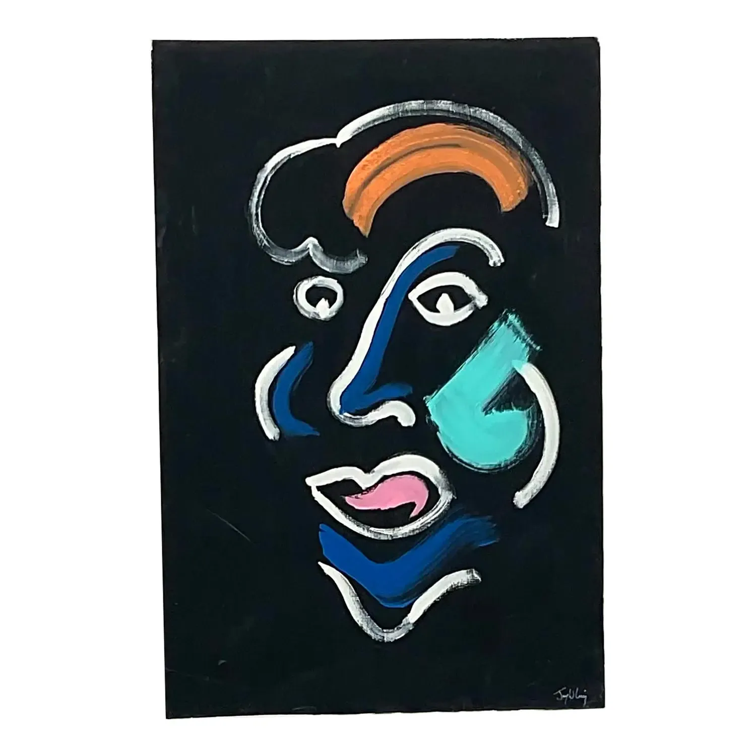 Vintage Boho Original Abstract Portrait Oil Painting on Canvas — additional photo 1