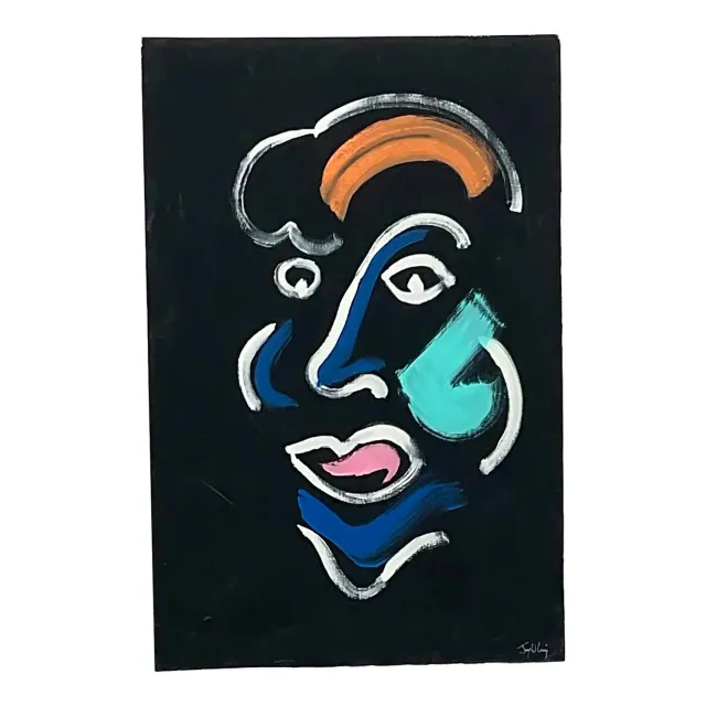 Vintage Boho Original Abstract Portrait Oil Painting on Canvas — additional photo 1