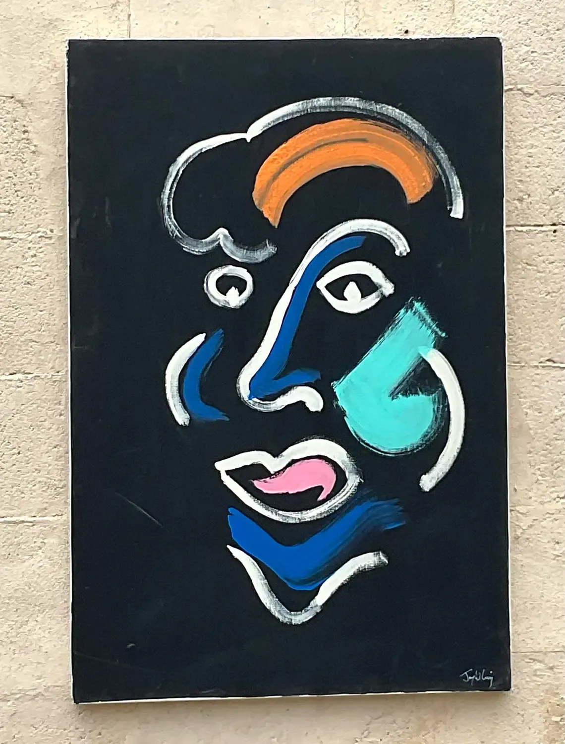 Vintage Boho Original Abstract Portrait Oil Painting on Canvas — additional photo 2
