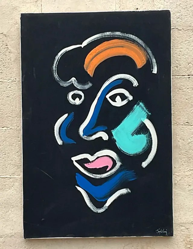 Vintage Boho Original Abstract Portrait Oil Painting on Canvas — additional photo 4
