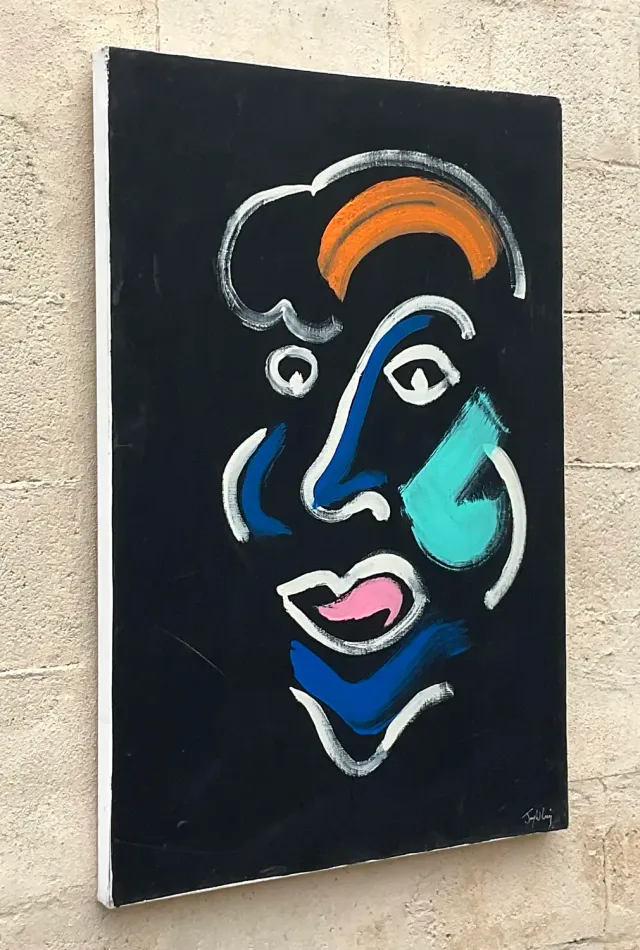 Vintage Boho Original Abstract Portrait Oil Painting on Canvas — additional photo 5