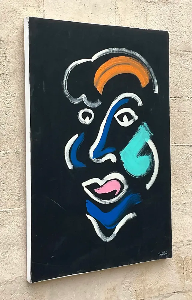 Vintage Boho Original Abstract Portrait Oil Painting on Canvas — additional photo 6