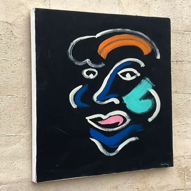 Vintage Boho Original Abstract Portrait Oil Painting on Canvas — additional photo 8