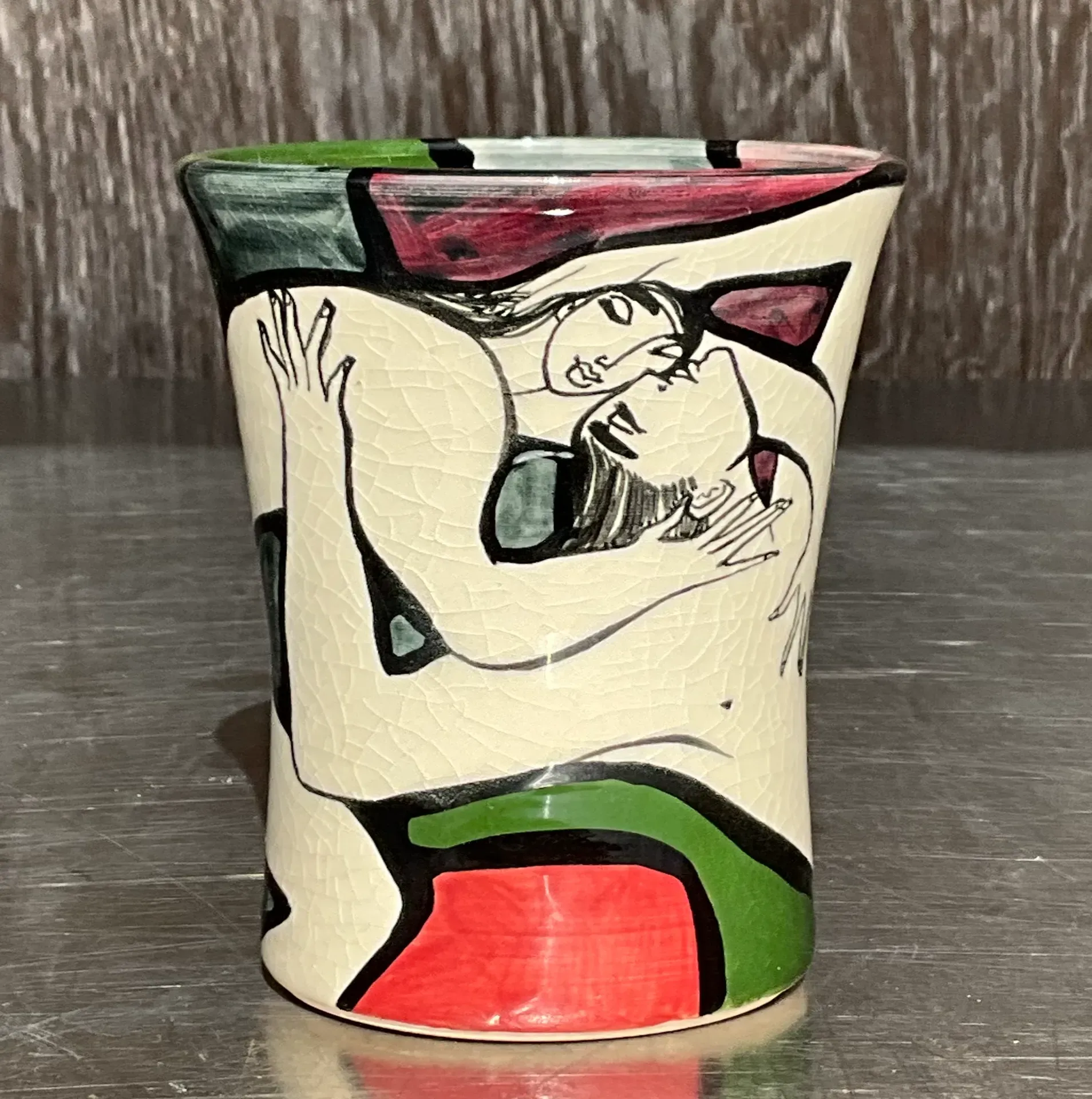 Vintage Boho Original Abstract Vase Signed by Artist — additional photo 1