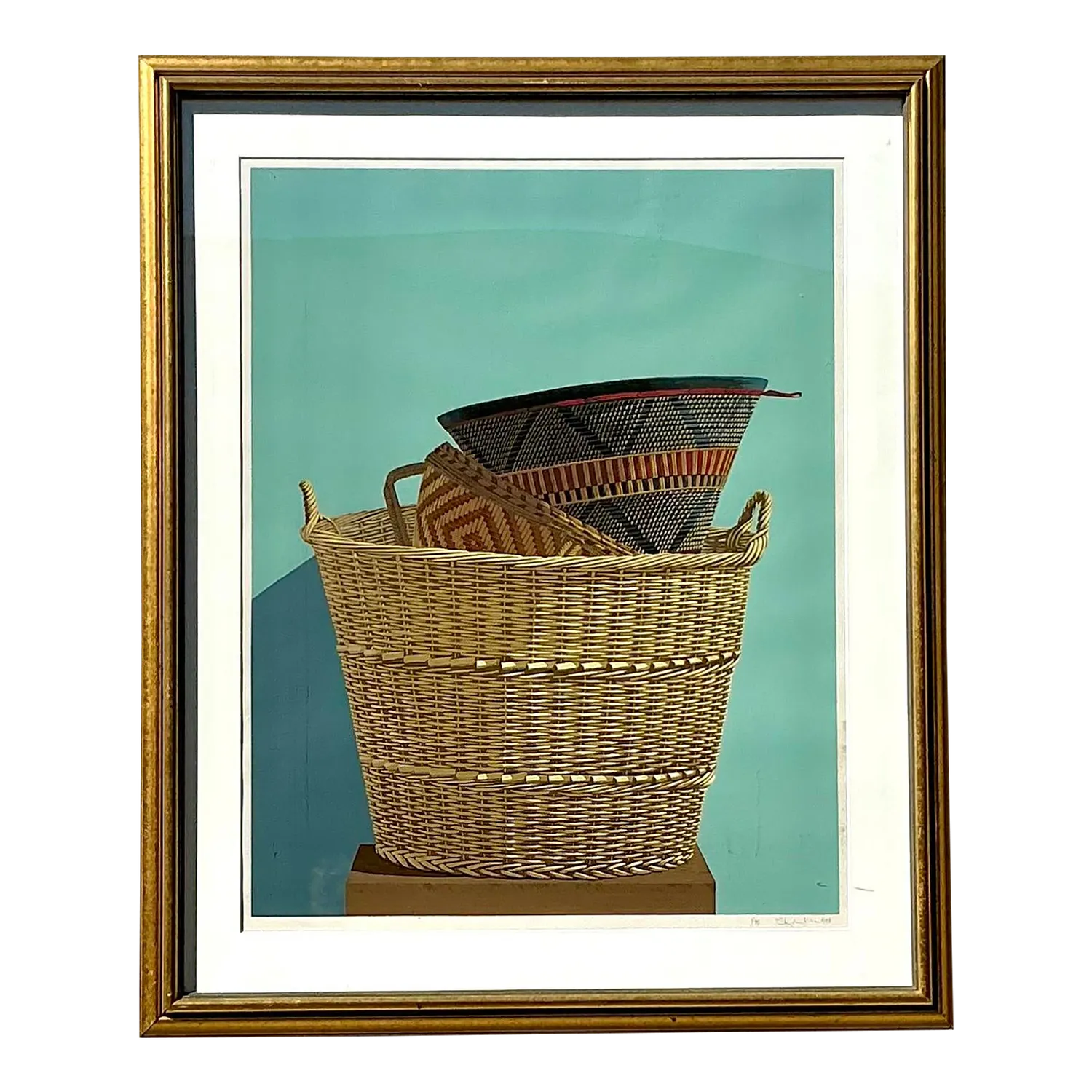 Vintage Boho Original Basket Serigraph on Paper — additional photo 2