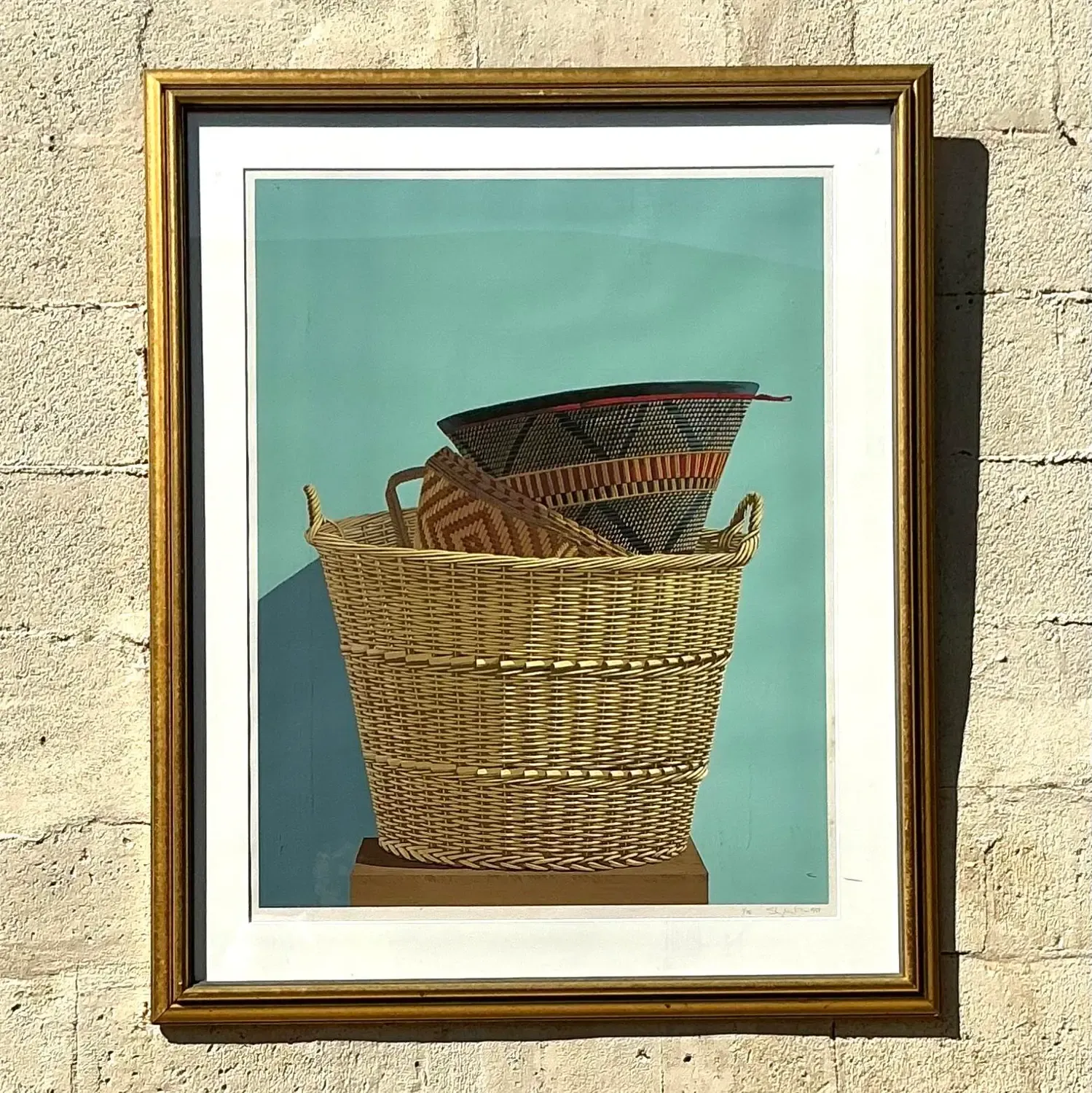 Vintage Boho Original Basket Serigraph on Paper — additional photo 3