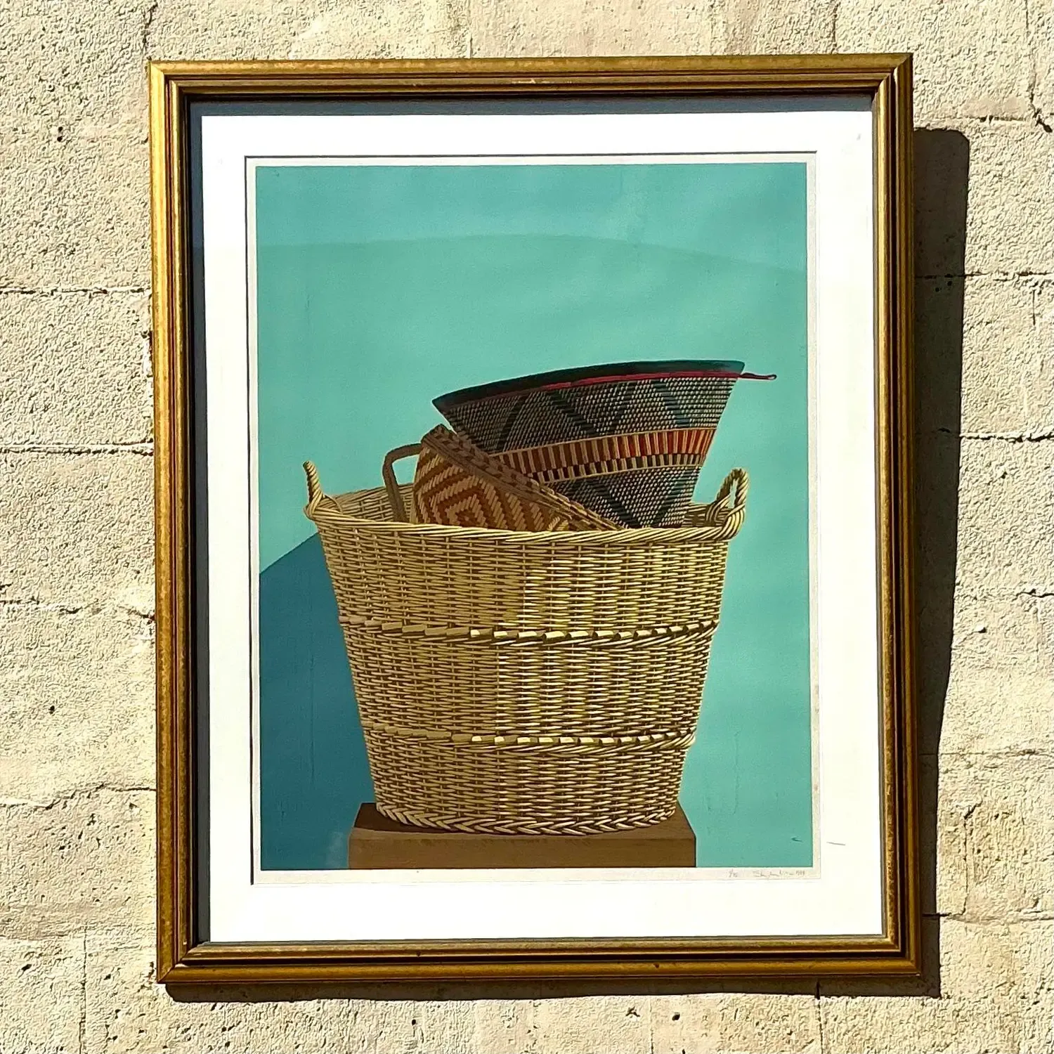 Vintage Boho Original Basket Serigraph on Paper — additional photo 4