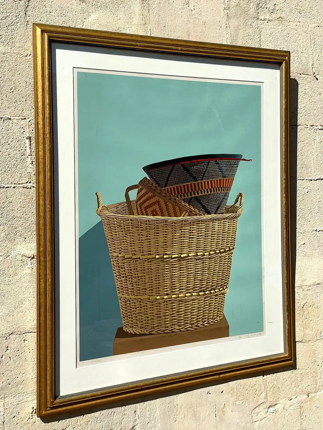 Vintage Boho Original Basket Serigraph on Paper — additional photo 5