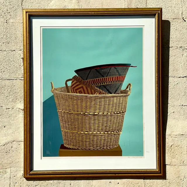 Vintage Boho Original Basket Serigraph on Paper — additional photo 7