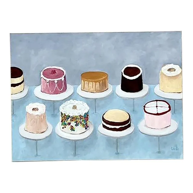 Vintage Boho Original Cakes Painting on Canvas — additional photo 1