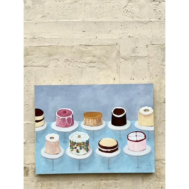 Vintage Boho Original Cakes Painting on Canvas — additional photo 2