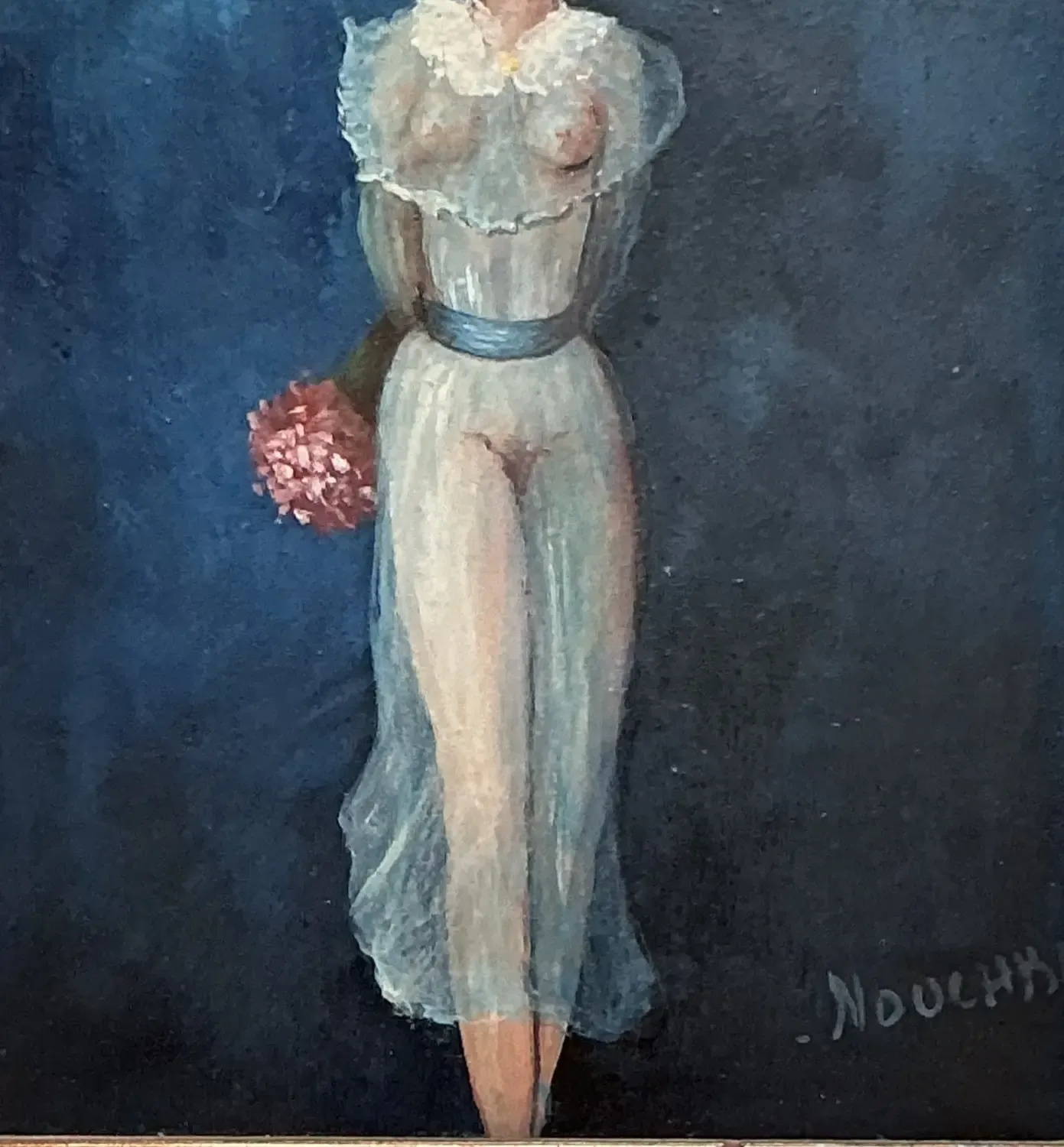 Vintage Boho Original Figurative Oil on Canvas — additional photo 4