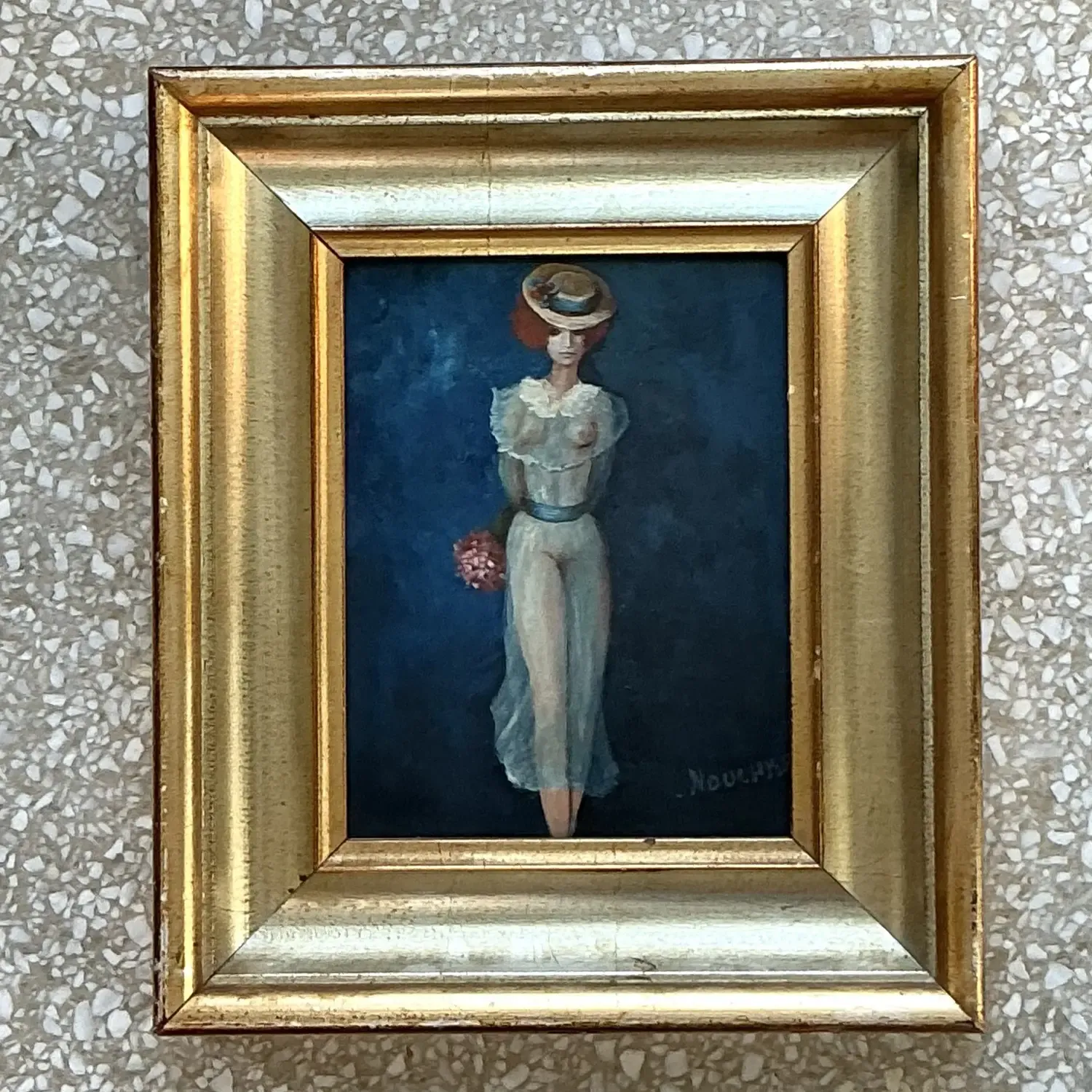 Vintage Boho Original Figurative Oil on Canvas — additional photo 1