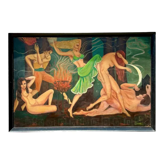 Vintage Boho Original Figurative Oil Painting on Board — additional photo 1