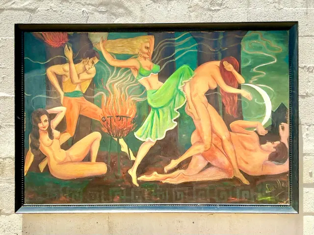 Vintage Boho Original Figurative Oil Painting on Board — additional photo 3