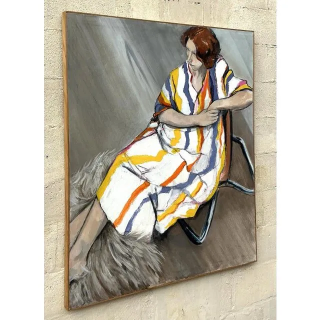 Vintage Boho Original Figurative Oil Portrait on Canvas — additional photo 1