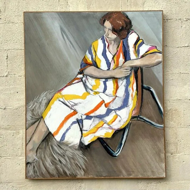 Vintage Boho Original Figurative Oil Portrait on Canvas — additional photo 3
