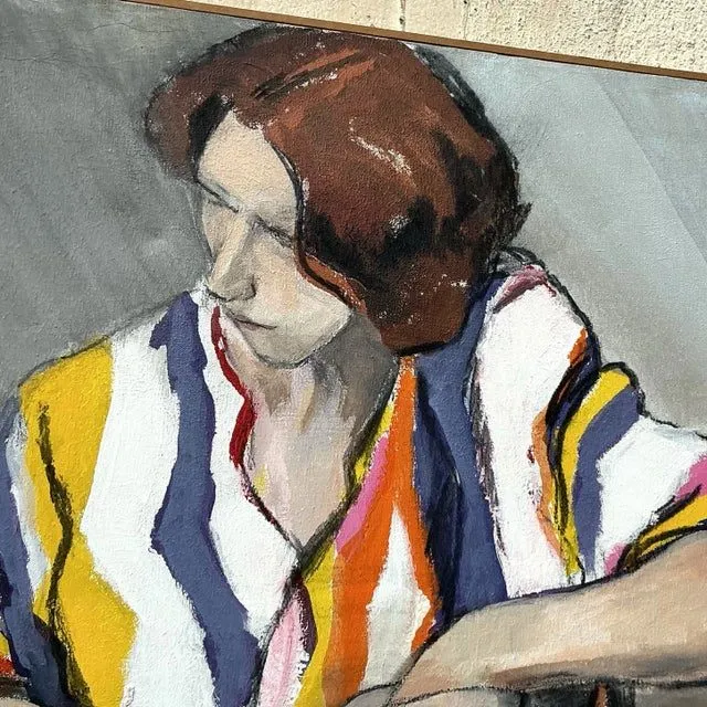 Vintage Boho Original Figurative Oil Portrait on Canvas — additional photo 5