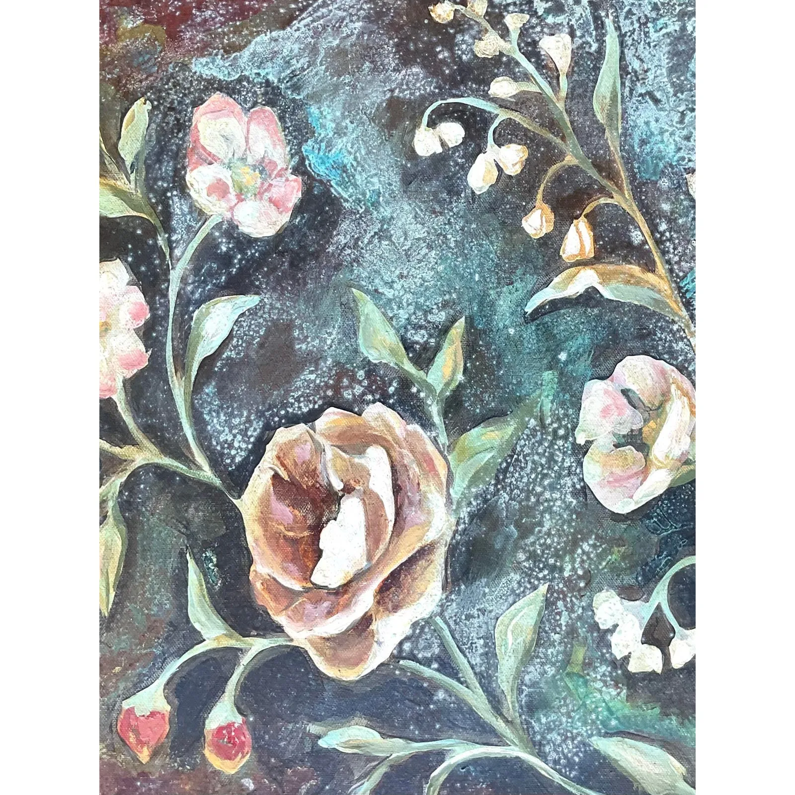 Vintage Boho Original Floral Oil Painting on Board — additional photo 2