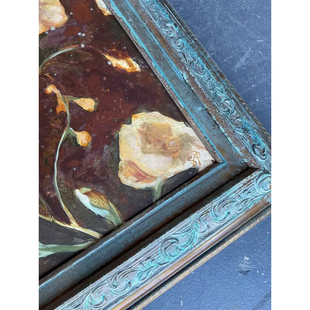 Vintage Boho Original Floral Oil Painting on Board — additional photo 3