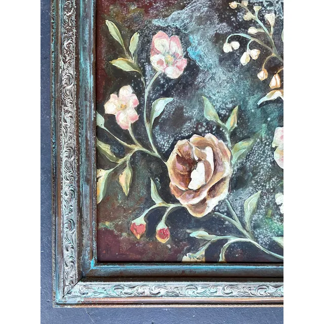 Vintage Boho Original Floral Oil Painting on Board — additional photo 4