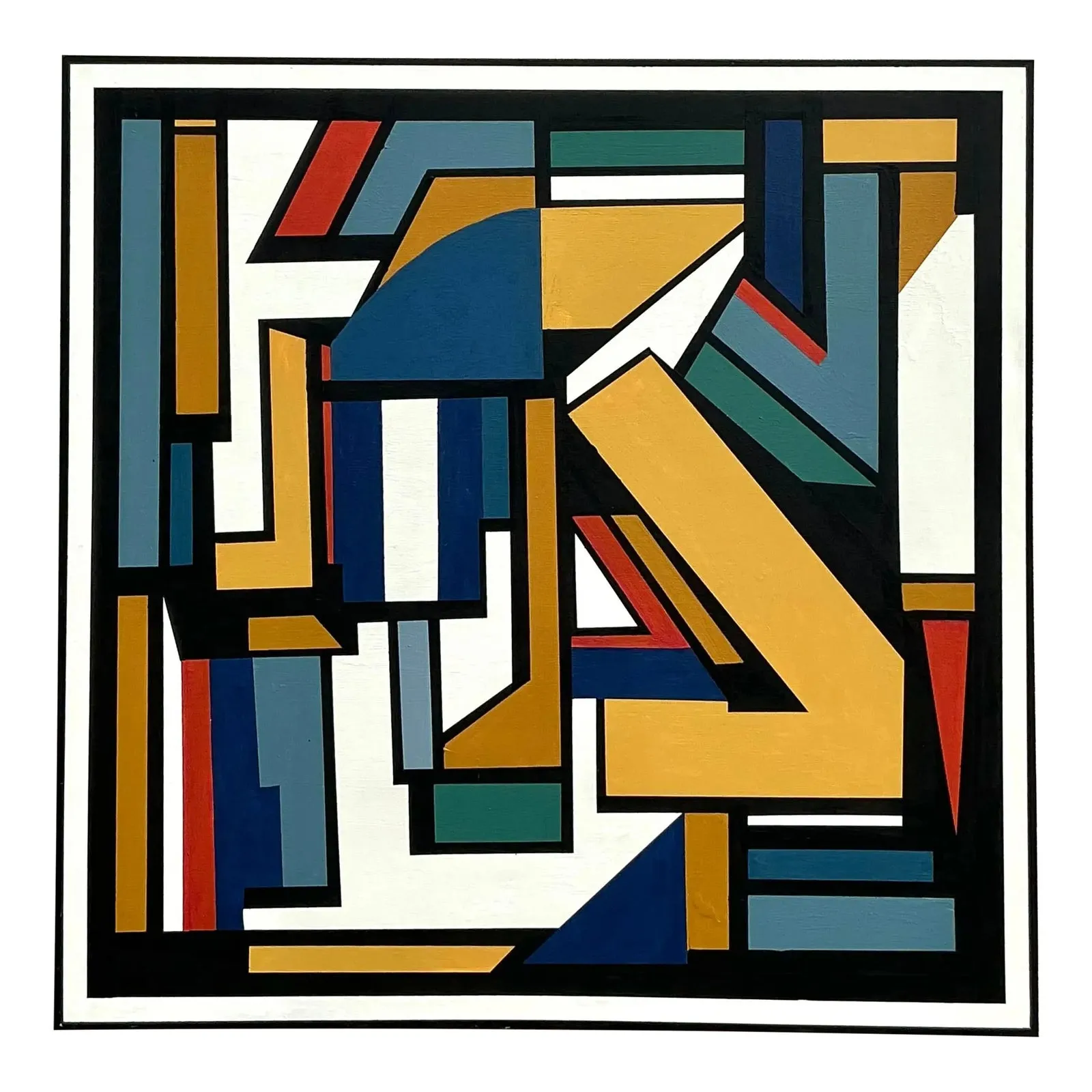 Vintage Boho Original Geometric Abstract Oil Painting on Canvas — additional photo 1